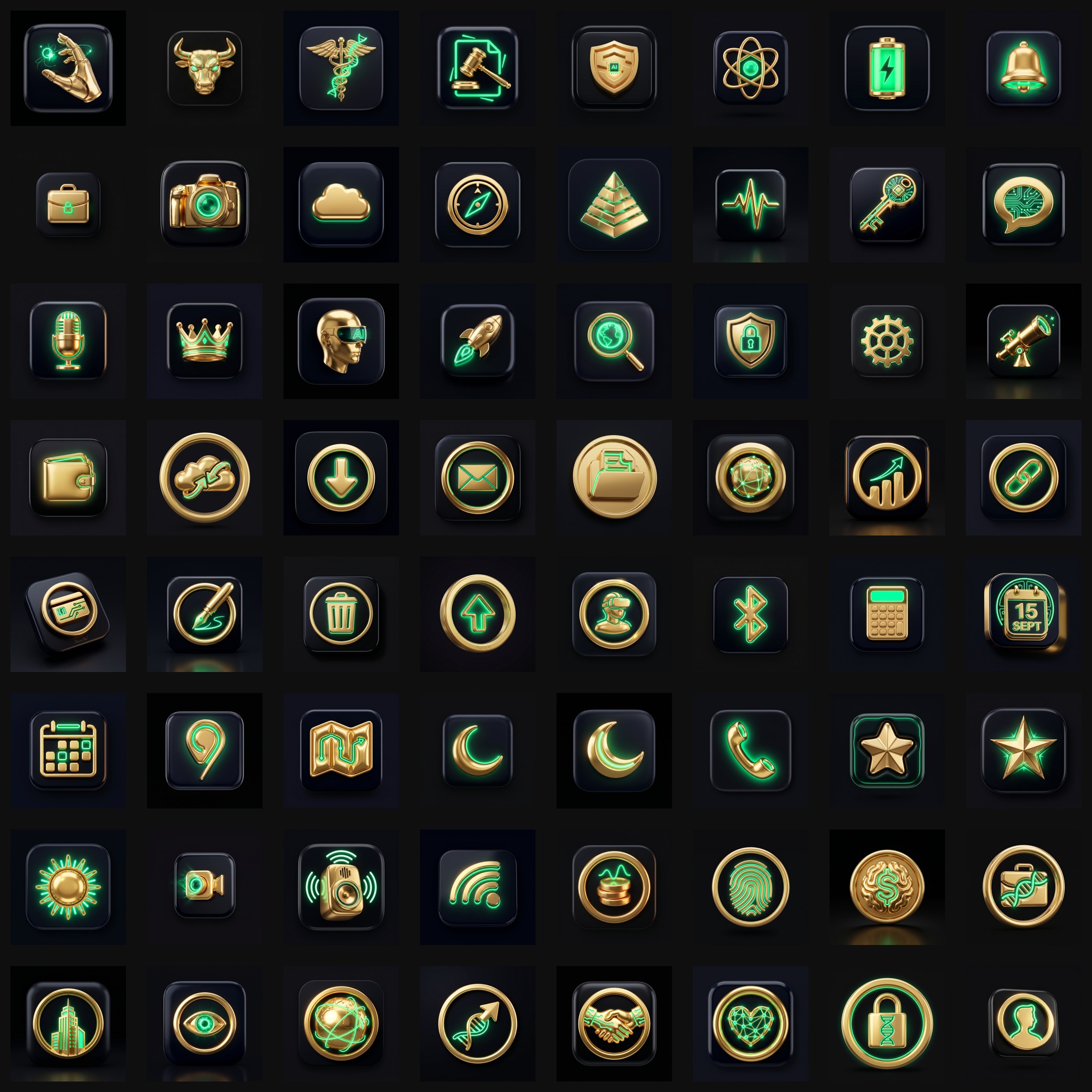 SaintSal gold and green neon icon system